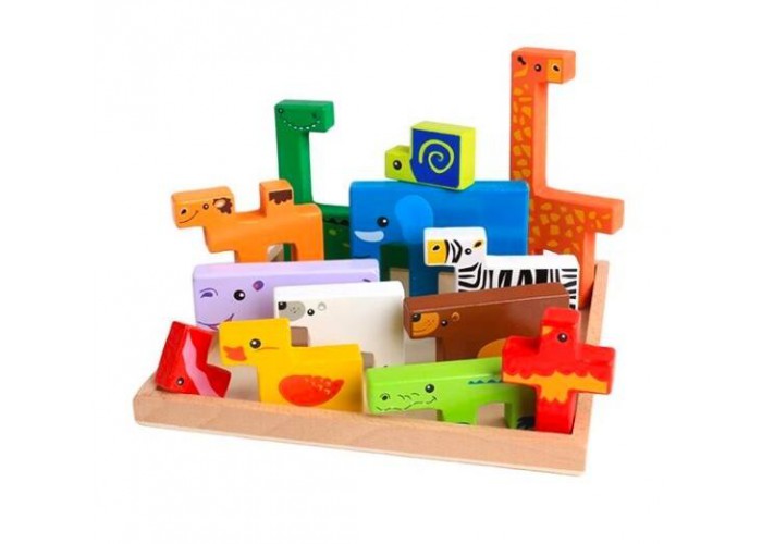 Wooden animal building blocks & puzzle