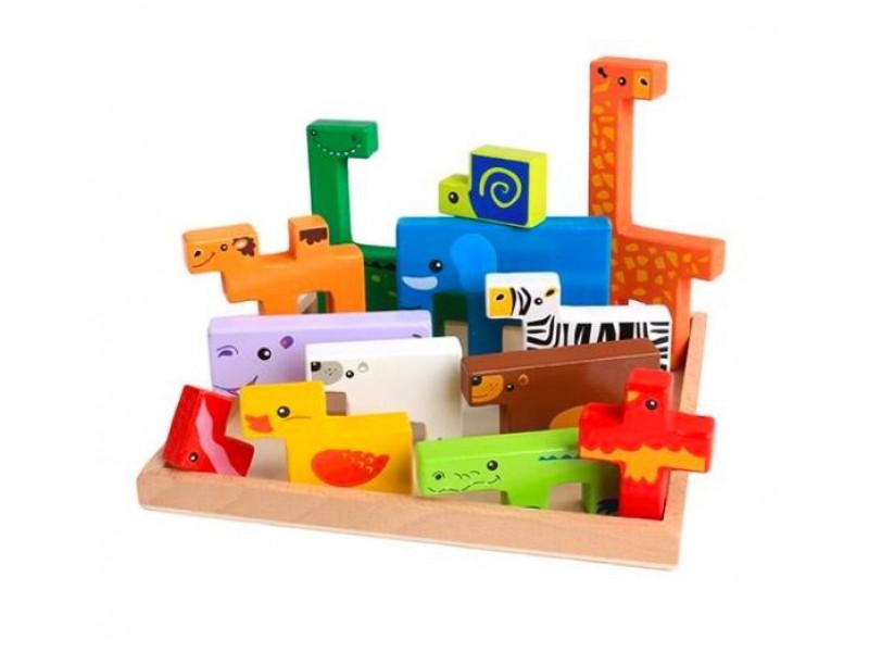 Wooden animal building blocks & puzzle