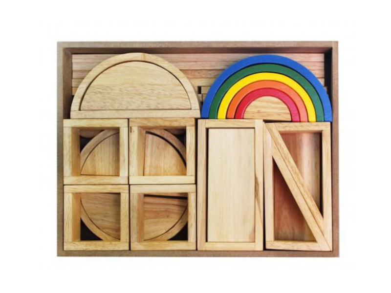 Wooden hollow blocks with rainbow stackers 40pcs