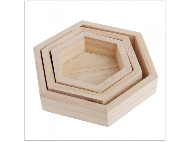 Wooden Nesting Hexagon Trays PK3