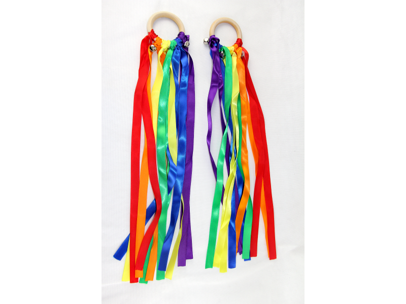 Rainbow ribbons with silver bells Pk2