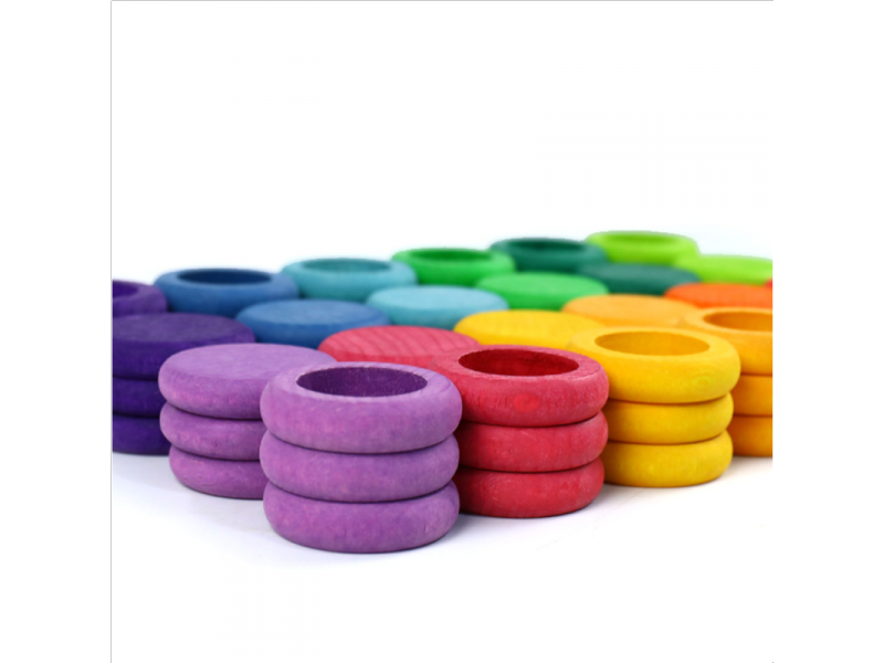Wooden rainbow buttons and rings set 70pcs
