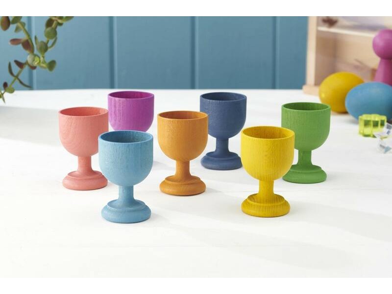 Rainbow wooden egg cups pk7