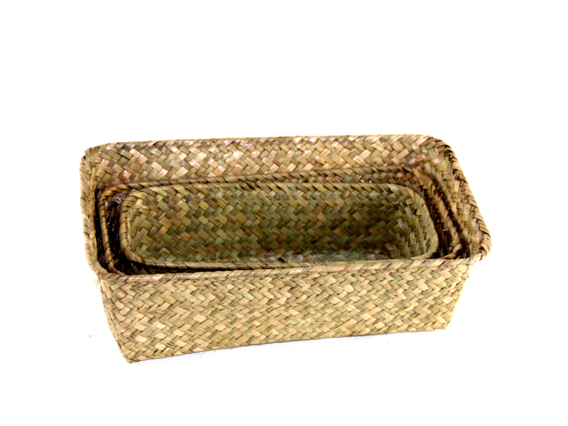 Hand-woven sea grass rectangular baskets set of 3
