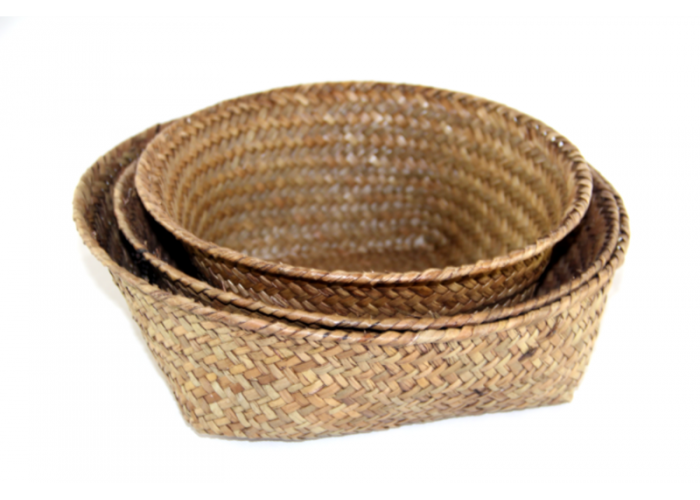 Hand-woven sea grass round baskets set of 3