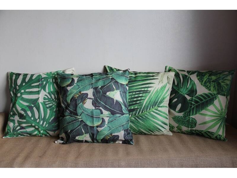 Natural green leaves cushion covers set of 4