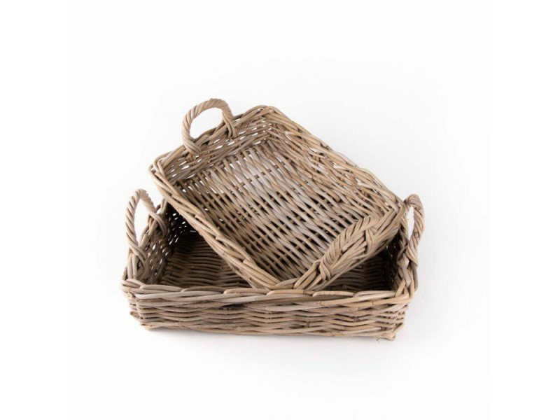 Rattan Tray Basket with Handles Set of 2