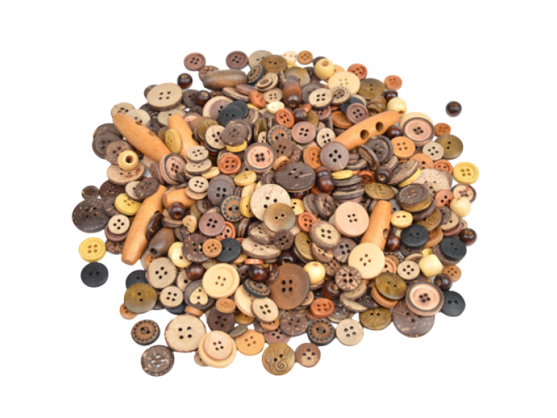 Coconut shell and wood buttons mixed pack
