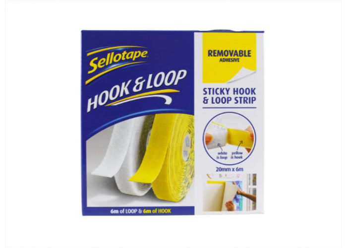 Sticky hook $ loop strips 20mm x 6m Removable