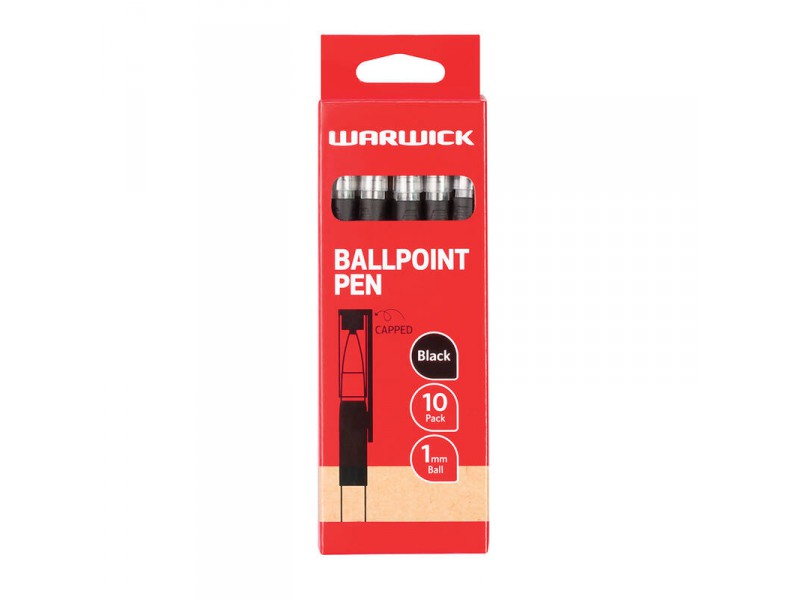 Warwick Pen Ballpoint Black Capped Medium Box 10