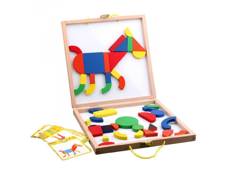 Magnetic shapes with wooden case