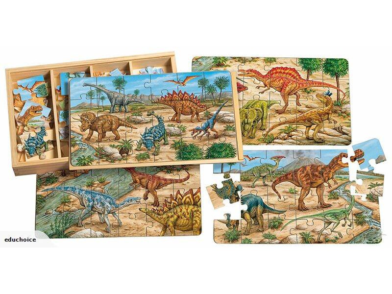 Wooden 4 in 1 puzzle - Prehistoric dinosaurs
