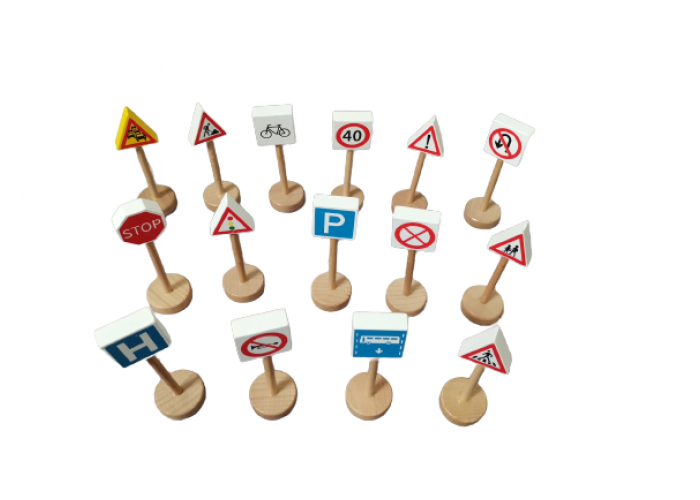 Wooden traffic signs set of 15