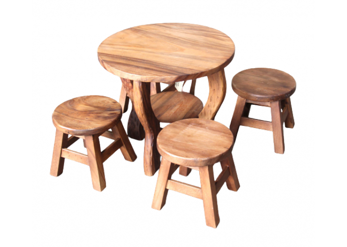 Wooden round table and stool set 5pcs