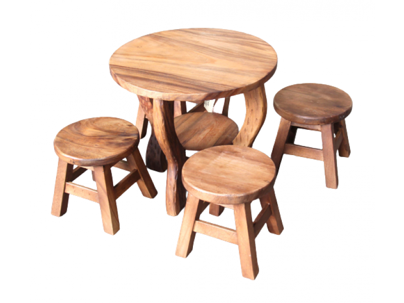 Wooden round table and stool set 5pcs